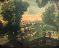 Peasants and travellers on a road by a fortified mansion - Jan The Elder Brueghel