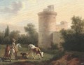 A landscape with a lady on horseback, classical building beyond - (after) Jan Asselyn
