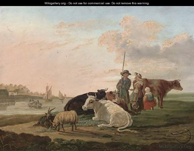 A landscape with a drover, his family and cattle - (after) Jacob Van Stry