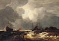 A stormy river estuary with ships - (after) Jacob Van Ruisdael