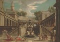 A capriccio of a classical palace with Samson and Delilah - (after) Jean Lemaire