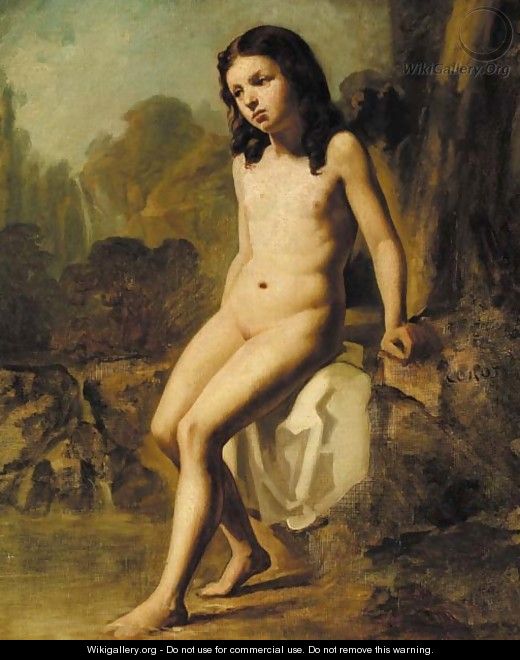 A female nude in a rocky landscape - Jean-Baptiste-Camille Corot