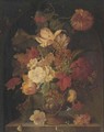 Flowers in vase on a stone ledge - (after) Huysum, Jan van