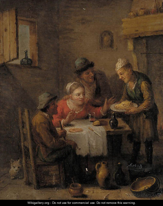 Figures merry-making in a tavern - (after) Jan Steen
