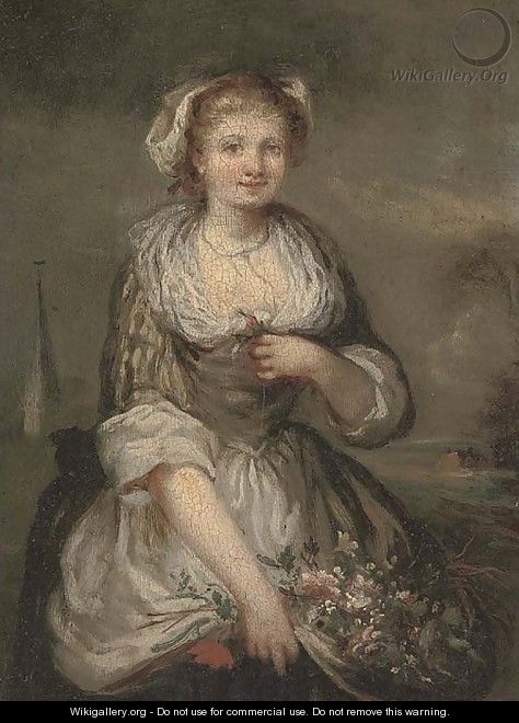 Portrait of a girl, three-quarter-length, with a bunch of flowers - Jean Baptiste Greuze