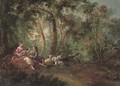 A wooded river landscape with a shepherd and shepherdess making music - Jean-Antoine Watteau