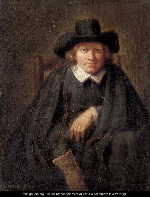 Portrait of a gentleman, seated, half-length, wearing a glove on his right hand - (after) Ferdinand Bol