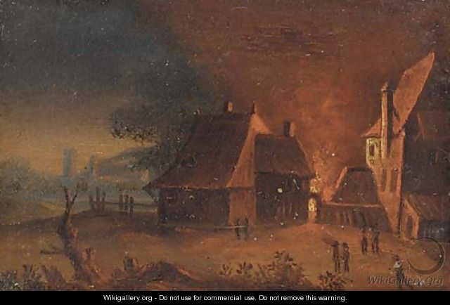 A fire at the farm - (after) Egbert Van Der Poel