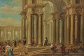 Capriccio of a Classical Forecourt with elegant Company promenading - (after) Dirck Van Delen