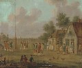 Peasants outside a tavern playing skittles; and Figures outside a tavern by a May pole - (after) David The Younger Teniers