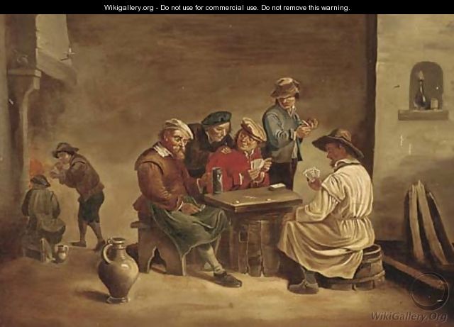 Boors playing cards in a tavern - (after) David The Younger Teniers