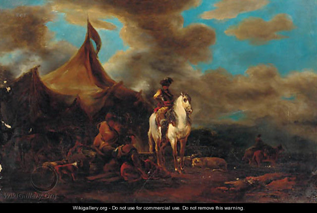 A cavalier before a military encampment - (after) Francesco Simonini