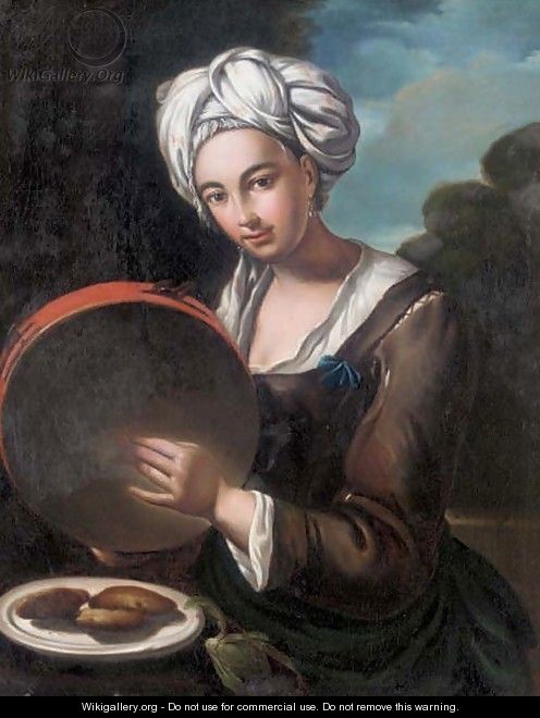 A girl playing a tambourine - Giacomo Ceruti (Il Pitocchetto)