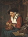 An old woman peeling apples in a kitchen interior - (after) Gerrit Dou