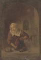 A lady washing at a casement - (after) Gerrit Dou