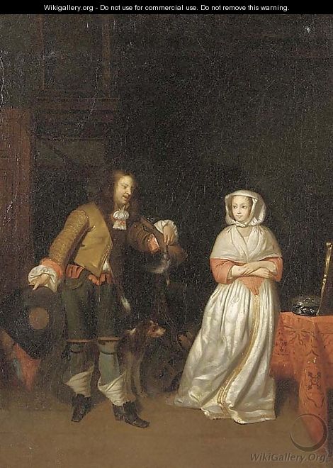 A huntsman with an elegant lady in an interior - (after) Gerard Terborch
