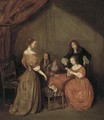 Elegant company playing cards in an interior - (after) Gerard Ter Borch