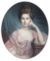 Portrait of a lady, half-length, in a pink dress, holding a miniature - George Romney