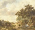 A summer landscape with figures by a stream - (after) Georg Andries Roth