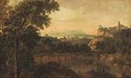 An extensive classical landscape with travellers near a lake - Nicolas Poussin