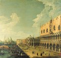 The Doge's Palace, Venice, and the Molo, looking west towards the Punta della Dogana and the Church of Santa Maria della Salute - (Giovanni Antonio Canal) Canaletto