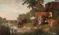 A river landscape with cattle watering and a milkmaid - (after) Aelbert Cuyp