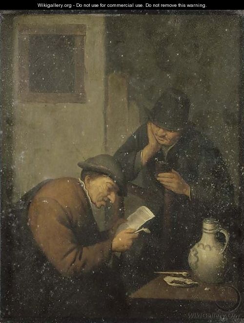 Two peasants at a table in an interior - Adriaen Jansz. Van Ostade