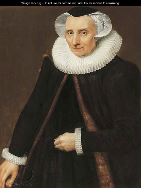 Portrait of a lady, three-quarter-length, in a black fur-lined cape and costume, and a lace white ruff - (after) Abraham Willaerts