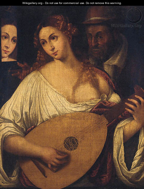 A woman playing the lute by an old man - Tiziano Vecellio (Titian)