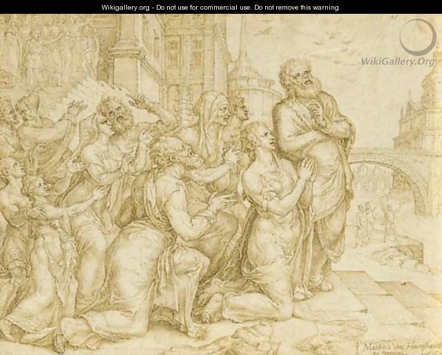 Susanna and her relatives praising the Lord (Daniel 1363) - Maerten van Heemskerck