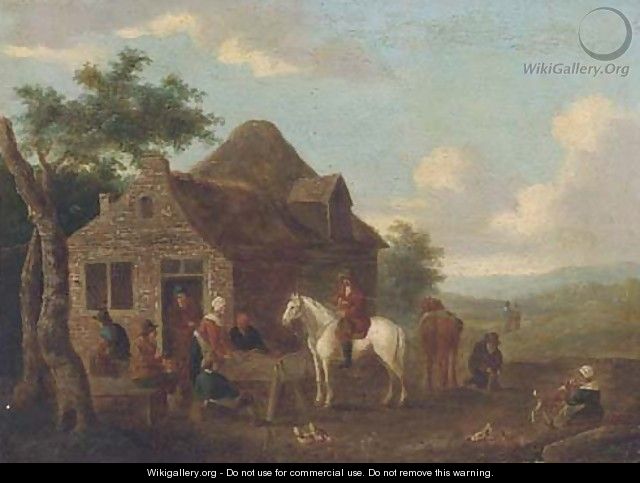 Travellers at halt by a cottage - (after) Barent Gael