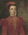 Portrait of a lady, half-length, in a red embroidered doublet and pearls - (after) Antonis Mor