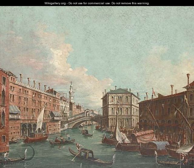 Vessels before the Rialto Bridge, Venice - (Giovanni Antonio Canal) Canaletto