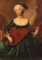 Portrait of a lady, three-quarter-length, in a blue dress, playing a lute - Antoine Pesne