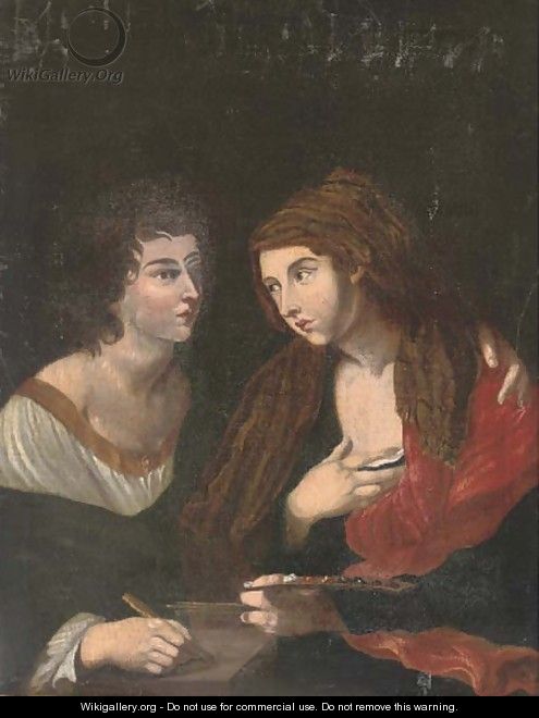 Poetry embracing Painting - (after) Angelo Caroselli