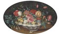 Tulips, roses, morning glory and other flowers in a bowl on a table - Ambrosius The Younger Bosschaert