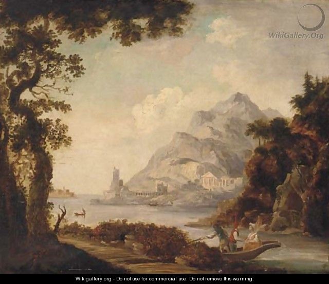 Figures in a boat before classical ruins, in a Mediterranean harbour - Claude Lorrain (Gellee)