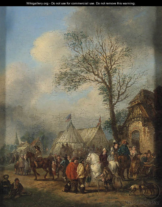 An elegant Hunting Party about to Depart; and Horsemen and other Figures before an Inn - (after) Carel Van Falens Or Valens