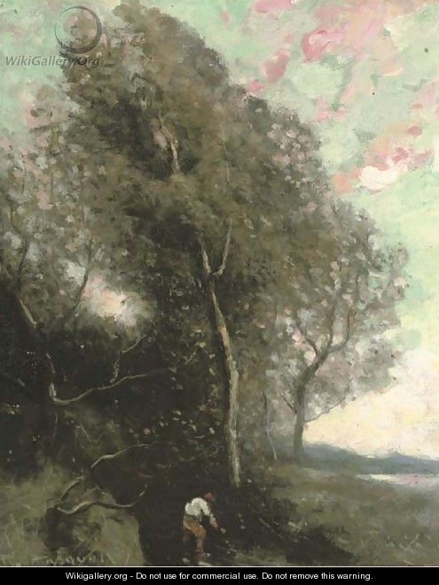 Figure in a wooded landscape - Jean-Baptiste-Camille Corot