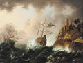 Vessels heading for the rocks in a storm - (after) Bonaventura Peeters