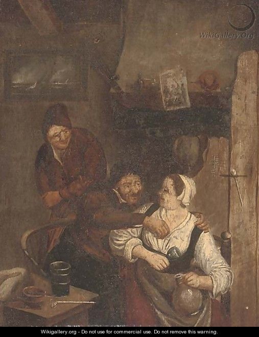 Amorous peasants in an interior - (after) David The Younger Teniers