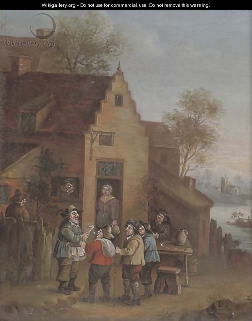 A town crier outside an inn - (after) David The Younger Teniers