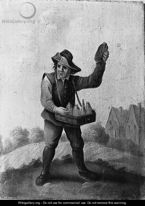 A quack and a boor smoking a pipe, standing small full lengths in landscapes - (after) David The Younger Teniers