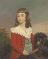 Portrait of a boy, half-length, in a red jacket, a dog by his side - (after) Daniel Gardner