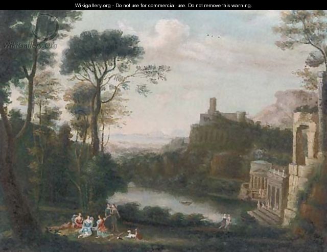 A classical landscape with figures above a lake - Claude Lorrain (Gellee)