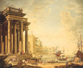 A Neoclassical Capriccio Of Figures On A Quay By A Loggia - (after) Claude Lorrain (Gellee)