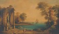 A coastal landscape with shipping and figures by a classical fountain - Claude Lorrain (Gellee)
