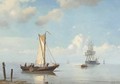 A three-master unloading on a calm summer's day - Petrus Paulus Schiedges