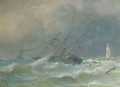 A three-master in distress near a coast - Petrus Paulus Schiedges