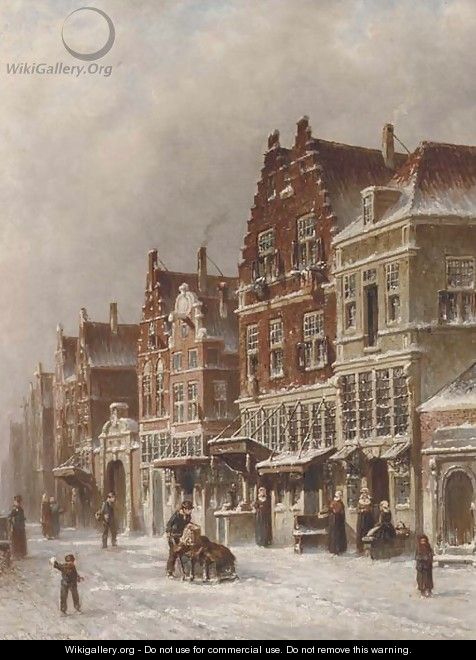Winter a sunlit street in a Dutch town - Pieter Gerard Vertin